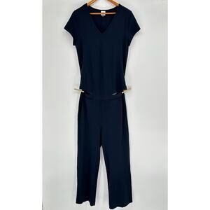 CABI Genius Jumpsuit Womens Medium Navy Blue Casual Coastal Nautical Vacation